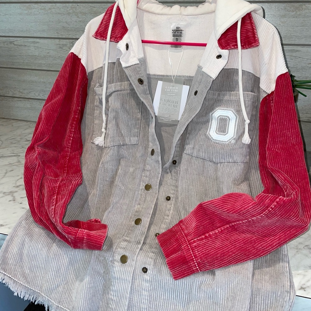 Ohio State Red and Gray Corduroy Jacket with Hood NWT